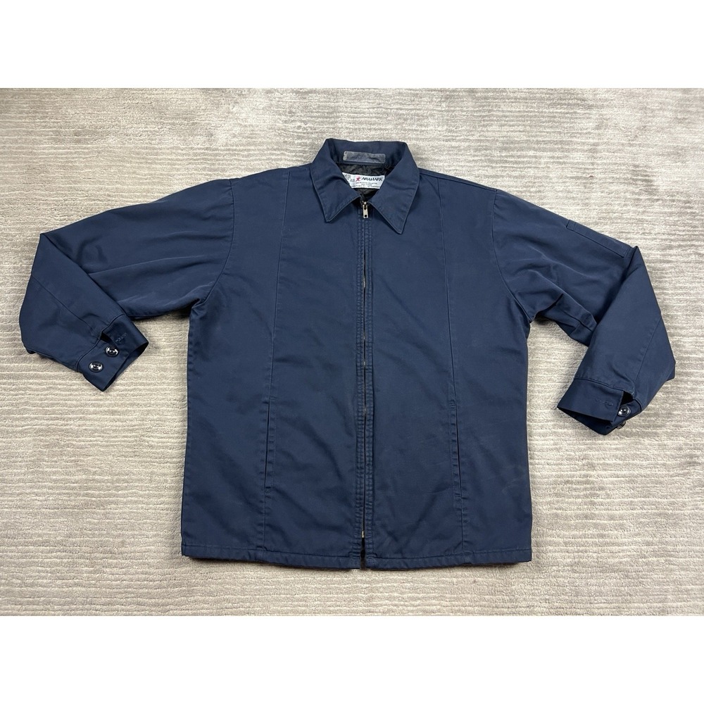 Aramark Mens Uniform Work Jacket Medium Blue Zip Up Lined Quilt Lined Mechanic
